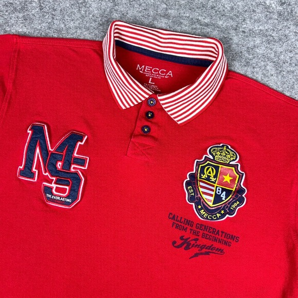 VTG Mecca Polo Shirt Men Large Red Short Sleeve Rugby Embroidered Streetwear Y2K - Picture 1 of 13